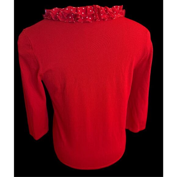 Jones New York Red Knit Top Removable Ruffle Collar Sz. XL 3/4 Sleeves - Picture 5 of 11